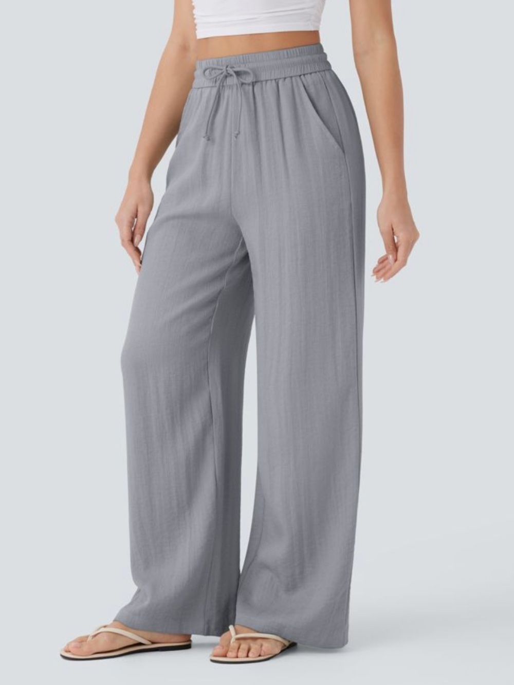 HALARA Steel Gray Wide-Leg Drawstring Pants
